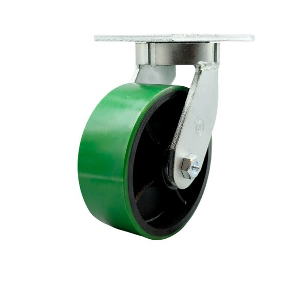 8'' Extra Heavy Duty Green Poly on Cast Iron Wheel Swivel Top Plate Caster
